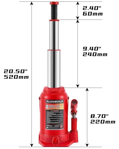 BAOSHISHAN 12 Ton Double Ram Bottle Jack, 8.7" to 20.5" Lift Range | Heavy-Duty Hydraulic Lifting, Welded Steel Frame, Built-in Safety Valve, for SUV Truck RV - size: 12 Ton without Case