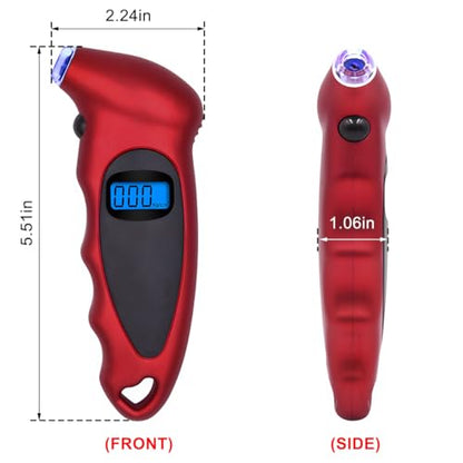 KVAEY Digital Tire Pressure Gauge, 150 PSI 4 Settings Accurate Tire Gauge with Non-Slip Grip, Backlight LCD Tire Pressure Gauge Reader Checker Tool for Car Truck Bicycle Motorcycle (Red) - color: Red