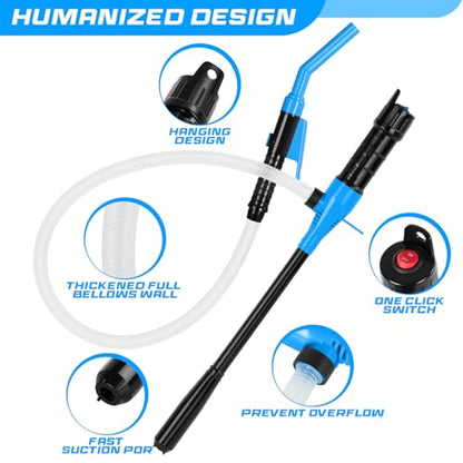 Portable Transfer Pump Battery Operated Electric Siphon Pump for Gas, Fuel, Diesel, Water Transfer 2.4 GPM Flow Oil Extractor, 47 Inches Hose-Easy to Use Hand Fuel Pump, Multi-Use Transfer Pump(Blue) - color: 1 Pack Blue 2