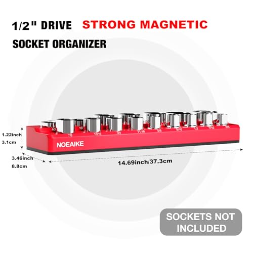 1/2 Inch Magnetic Socket Organizer,2-Pack Metric &SAE Sockets Holder Set 1/2" Drive Socket Trays, Holds 35 Pcs Standard Sockets(Socket not Included) - size: 1/2"SAE&METRIC/2PCS