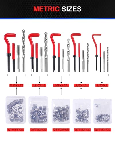 Kolvoii Helicoil Thread Repair Kit 320-Piece, Metric & SAE HSS Drill Bits Tap Set, Spark Plug Engine Stud Insert for Automotive Rethreading Restorer Tool - size: 320PCS Metric & SAE