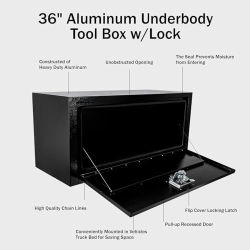 BLACKHORSE-RACING Black Steel Underbody Truck Tool Box with T-Handle Latch Smooth Surface Truck Tool Box for Underbed of Truck, Trailer, Rv 36"(L) x 14"(W) x 16"(H)-Black - size: 36" x 14" x 16"