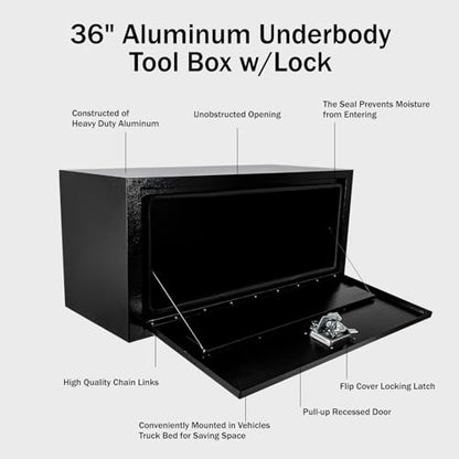 BLACKHORSE-RACING Black Steel Underbody Truck Tool Box with T-Handle Latch Smooth Surface Truck Tool Box for Underbed of Truck, Trailer, Rv 36"(L) x 14"(W) x 16"(H)-Black - size: 36" x 14" x 16"