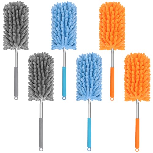 Mini Duster for Cleaning, 360° Bendable Hand Dusters with Extension Pole, Washable Small Duster for Car Interior, Office, Furniture - color: 6 Pack Colorful 2