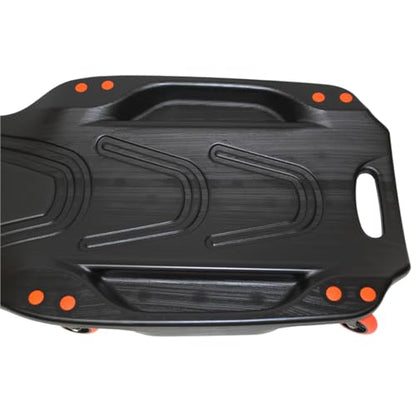 K Tool International XD74942 42" Automotive Creeper: High-Density Polyethylene Body, 440lb Capacity, Six 3" Swivel Casters, Ergonomic Head/Neck Pads, Dual Tool Trays, Low Profile Garage Design