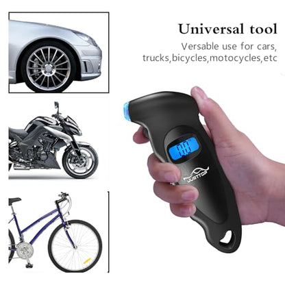 JUSTTOP Digital Tire Pressure Gauge, 150PSI 4 Setting for Cars, Trucks and Bicycles, Backlit LCD and Anti-Skid Grip for Easy and Accurate Reading(Black)