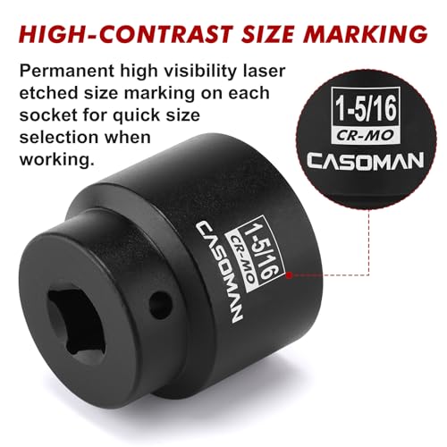 CASOMAN 1/2" Drive x 1-5/16" Impact Socket, 6-Point, SAE, CR-MO - size: 33.34 mm (Shallow), style: 6-Point Socket
