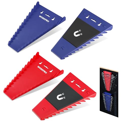 WORKPRO 4-Pack Magnetic Wrench Organizer, 12-Piece Wrench Holder Set | for Tool Box Drawer Chest, SAE (1/4" - 15/16") and Metric (6 mm - 24 mm) - style: Magnetic Wrench Organizer(4PC)