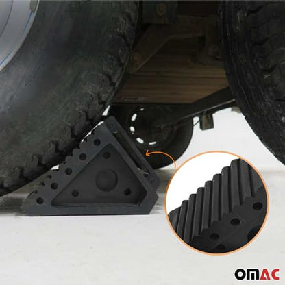OMAC Wheel Tire Chock Blocks Heavy Duty Solid Ribbed Rubber for Car Truck & Trailer