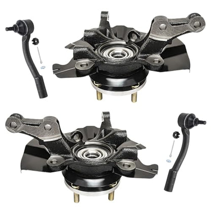 Detroit Axle - Front 4pc Steering Knuckles Kit for 06-11 Hyundai Accent, 2 Steering Knuckles & Wheel Bearing Hubs 2 Outer Tie Rods 2006 2007 2008 2009 2010 2011 Replacement - size: 4SU48700/Kit