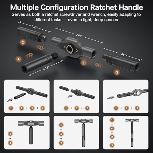 Bomivoi 42 in 1 Magnetic Screwdriver Set, Ratchet Screwdriver Set with S2 Steel Bits, Detachable Handle, Multi Bit Repair Tool Kit for Home, Furniture, Electronics, Computer, Bicycle Repair, DIY - color: Grey