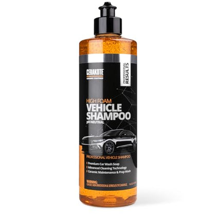 CERAKOTE High Foam Vehicle Shampoo (16 oz) – pH Neutral Premium Car Wash Soap for FoamCannon, SnowFoam, Pressure Washer & Hand Wash – Ceramic Coating Prep & Maintenance – Citrus Scent – Maximum Suds - size: 16 Fl Oz (Pack of 1)