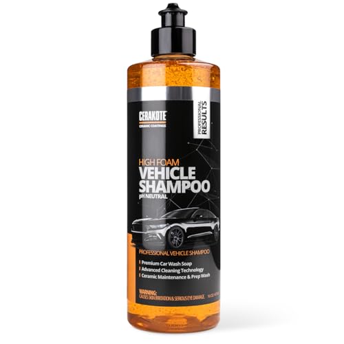 CERAKOTE High Foam Vehicle Shampoo (16 oz) – pH Neutral Premium Car Wash Soap for FoamCannon, SnowFoam, Pressure Washer & Hand Wash – Ceramic Coating Prep & Maintenance – Citrus Scent – Maximum Suds - size: 16 Fl Oz (Pack of 1)