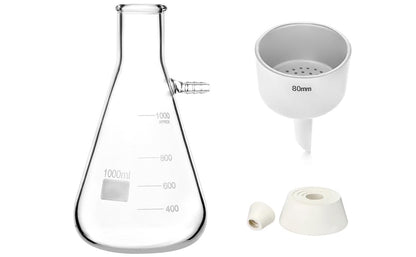 QWORK 1000ML Buchner Funnel Kit Filter Flask Set, 1L Vacuum Flask 80mm Funnel, Borosilicate Glass Heavy Wall Filtering Flask