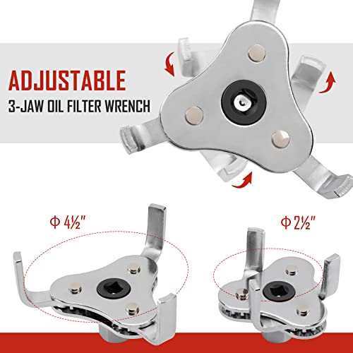 SPARKWHIZ Oil Filter Wrench Set, Oil Filter Removal Tool 2-3/4" - 5-1/4", 9" & 12" Adjustable Oil Filter Pliers, Adjustable 3-Jaw Oil Filter Wrench, 7pcs