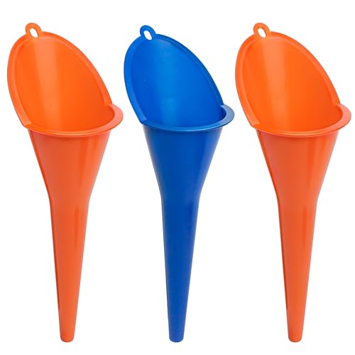 3pcs Oil Funnel Long Neck for Motorcycle Automotive Use, Skinny Multi Function Purpose for All Car Engine Gasoline Lubricants Water Diesel Fuel Kerosene Oils Other Liquids, Plastic Spill Saver Filling