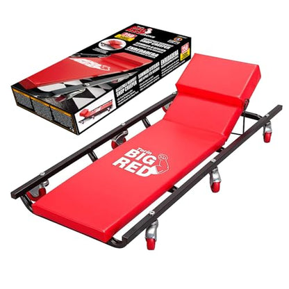 BIG RED TR6452 Torin Rolling Garage/Shop Creeper: 40" Padded Mechanic Cart with Adjustable Headrest and 6 Casters, Red - color: Red