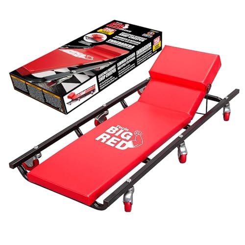BIG RED TR6452 Torin Rolling Garage/Shop Creeper: 40" Padded Mechanic Cart with Adjustable Headrest and 6 Casters, Red - color: Red