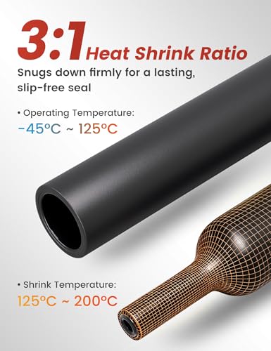 RED WOLF 3:1 Heat Shrink Tubing Kit 400PCS, Adhesive Lined Dual Wall Heat Shrink Tube, Waterproof Marine Grade Wire Wrap UL Certified for Automotive Marine Industrial Electrical, Black - color: 3:1 400PCS-Black