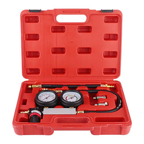 Cylinder Leakage Detector with Dual Pressure Gauges – Engine Compression Leakdown Tester Kit for Piston, Valve & Head Gasket Diagnosis, Includes Threaded Test Plugs for 14mm, 18mm, and Sizes