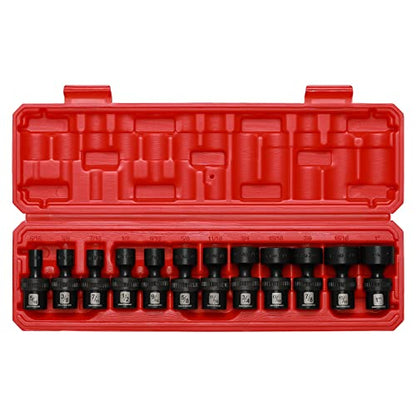 MIXPOWER 3/8" Drive Shallow Impact Universal Joint Swivel Socket Set, SAE, 5/16" - 1", Shallow, Flexible Wobble, Chrome Molybdenum Steel, 12 Pieces Set - size: 12 Pcs SAE 3/8'' Dr. (Shallow)