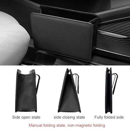 Car Trash Can, Auto Leather Trash Bin Garbage Organizer Holder with One Roll Trash Bag, Mini Foldable Dustbin Storage Bag Container, Multi-Function Trash Box for Car SUV (Black) - color: Black