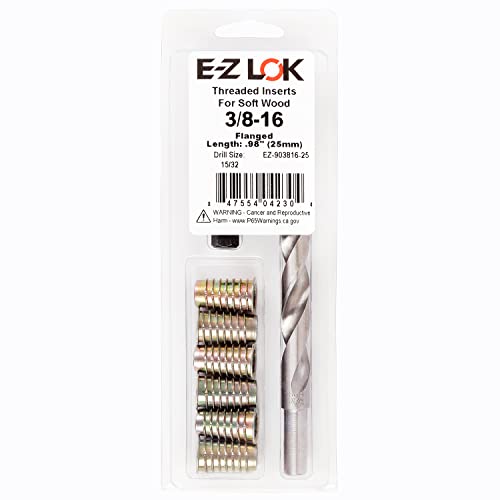 E-Z Hex Thread Repair Kit for Soft Wood Flanged Threaded Inserts 3/8-16 x 25mm, Drill, Installation Tool - size: 3/8-16 x 25mm, style: Flanged