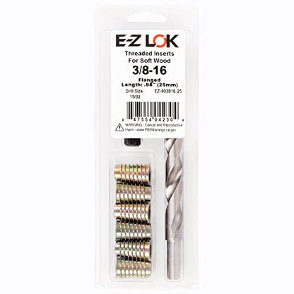 E-Z Hex Thread Repair Kit for Soft Wood Flanged Threaded Inserts 3/8-16 x 25mm, Drill, Installation Tool - size: 3/8-16 x 25mm, style: Flanged