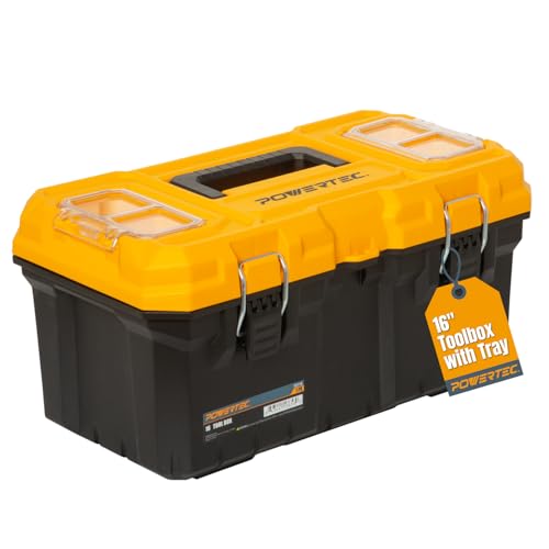 POWERTEC 16-Inch Tool Box with Trays - Lockable, Metal Latch, Organizer, Portable Storage for Tools, Small or Mid-Sized Parts (72119) - color: Portable Lockable Tool Box with Trays, size: 16"
