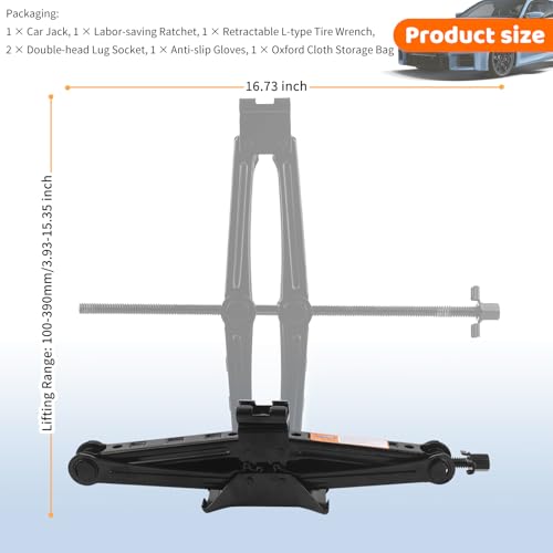 Heavy Duty Scissor Jacks for Car Set,Portable Car Jack Kit Lifts Heights of 3.93 to 15.35 Inch,2 Ton 4409 lbs Tire Jack Kit for Cars with Tire Wrench & Ratchet Wrench