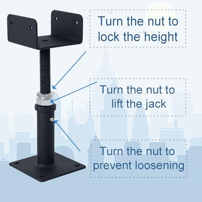 4 Pack U-Shaped Floor Jack, Heavy Duty Adjustable Steel Telepost with U-Head for 4x2, 4x4, 4x6 Joists, 6-9 Inch Adjustment Range, Screw Jack Post for Beam Support & Leveling - size: 6-9