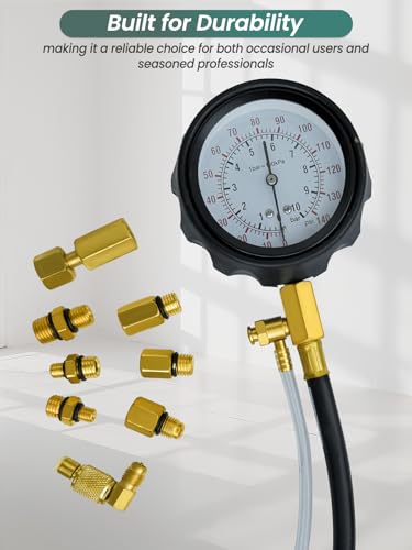 Fuel Pressure Tester Kit 0-140 PSI Fuel Injector Injection Pump Pressure Tester Gauge for Gasoline Cars