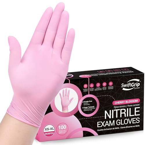 SwiftGrip Pink Nitrile Gloves, 3-mil, Industrial Gloves Disposable Latex Free, for Cleaning & Esthetician, Rubber Powder-Free, 100-ct Box (Small) - size: Small