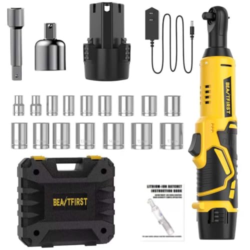 Cordless Electric Ratchet Wrench Set, Brushless Motor, 12V Cordless Ratchet Tool Kit, for automotive repair of bolts and nuts, angled chargeable wrench. (yellow1p) - color: Yellow1p