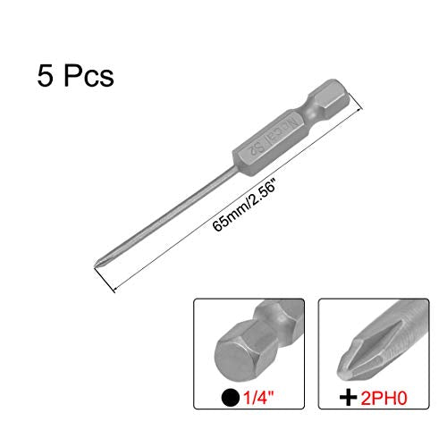 uxcell 5 Pcs 2mm PH0 Magnetic Phillips Screwdriver Bits, 1/4 Inch Hex Shank 2.56-inch Length S2 Power Tool - size: 2.0xPH0