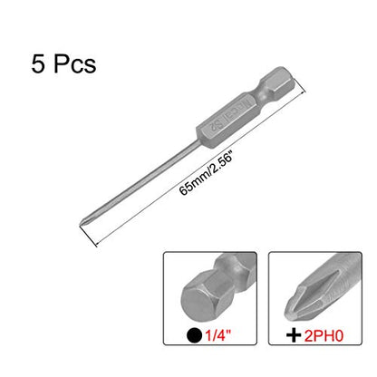 uxcell 5 Pcs 2mm PH0 Magnetic Phillips Screwdriver Bits, 1/4 Inch Hex Shank 2.56-inch Length S2 Power Tool - size: 2.0xPH0