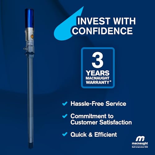 Macnaught M3 Series 5:1 Oil Transfer Pump. Air Operated Pneumatic 4GPM for 16 Gallon containers. Oils up to SAE 140W. Waste Oil, Coolant and ATF Compatible (NOT for Gasoline or Diesel)