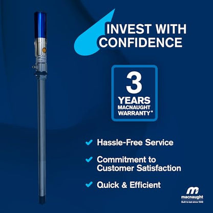 Macnaught M3 Series 5:1 Oil Transfer Pump. Air Operated Pneumatic 4GPM for 16 Gallon containers. Oils up to SAE 140W. Waste Oil, Coolant and ATF Compatible (NOT for Gasoline or Diesel)