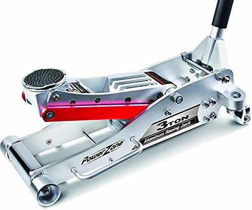 Power Zone 680061 3-Ton Aluminum Hydraulic Racing Jack, Lift Range: 3-3/4” to 19-5/16”,Silver,680061-A