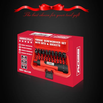 Torque Screwdriver 10-70 in-lb, 45-Piece 1/4" Drive Set with 24 S2 Steel Bits, 20 CR-V Magnetic SAE and Metric Nut Drivers, Storage Case, Inch Pound Torque Wrench for Automotive, Bike and DIY Repair