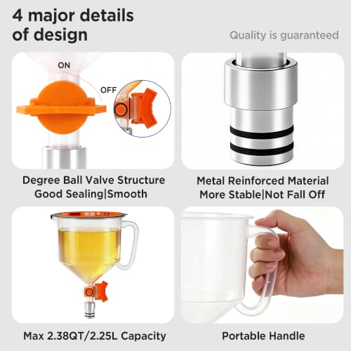 2.38QT/2.25L Engine Oil Funnel Kit Spill-Proof Oil Change Kit with Flow Control Valve,2 Magnetic Organizer,2 45° Elbows,12 Adapters Compatible with Most Cars