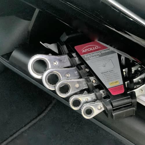 Apollo Tools 5 Piece Metric Steel Ratcheting Wrench Set includes 5 Ratcheting Wrenches in Quick Release Case for Trunk, Garage and on The Road - DT1213