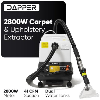 Dapper Commercial Carpet and Upholstery Extractor Cleaning Machine with Steam, Spray-Vacuum, & Mite Remover. 2.5 Gal Tank — Designed for Deep Cleaning. Dual Separate Circuit Power Cords - size: 2.5 Gal