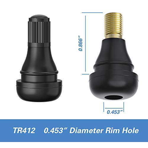 CKAuto TR412 Rubber Snap-in Short Black Tire Valve Stem for Tubeless 0.453 Inch 11.5mm Rim Holes on Standard Vehicle Tires (50pcs/Bag) | EPDM Rubber, for Standard .453" 11.5 mm Rim Holes, Compatible with Most Cars, SUVs, Light Trucks, and Trailers - size: