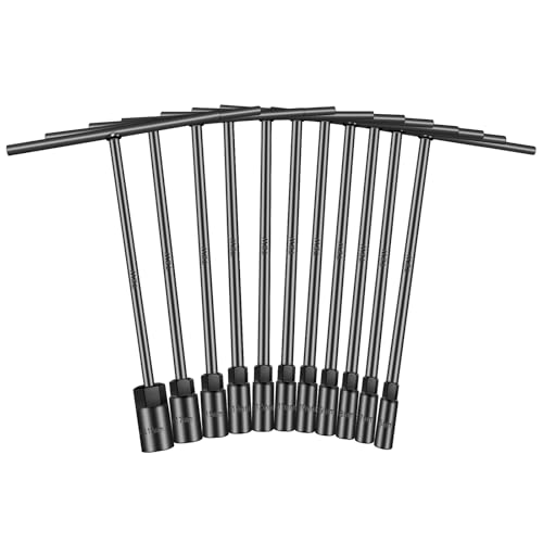 T-Handle Wrench Socket Set, 6-Point Cr-V Steel T Wrench Set Metric Size 6mm to 19mm, Lug Tool Socket with Long Reach for Motorcycle Bicycle Car Repair (11 Pack) - size: 11 Pack