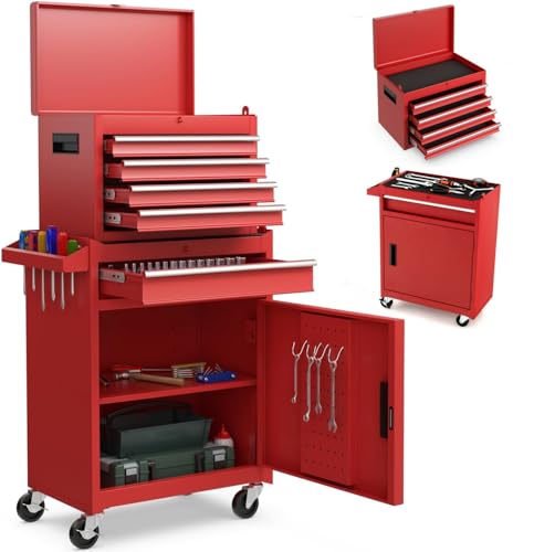 ERGOMASTER Tool Chest Heavy Duty Rolling Tool Box with Cabinet 5-Drawer for Lockable & Removable Cabinet for Garage and Workshop - 5-Drawer &Red - color: Red, size: 5-Drawers