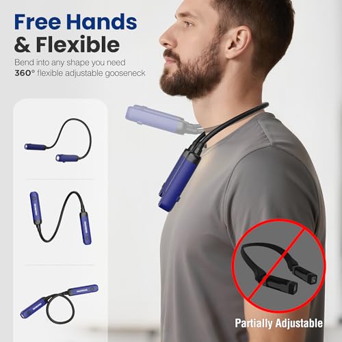 WORKPRO Rechargeable Neck Light, 3 Brightness Hands-Free Neck Work Light | Hands-Free Bendable Silicone Arm, Neck Flashlight Lamp, for Mechanics, Camping, DIY Projects, Crafting, Blue and Black - color: Blue