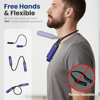 WORKPRO Rechargeable Neck Light, 3 Brightness Hands-Free Neck Work Light | Hands-Free Bendable Silicone Arm, Neck Flashlight Lamp, for Mechanics, Camping, DIY Projects, Crafting, Blue and Black - color: Blue