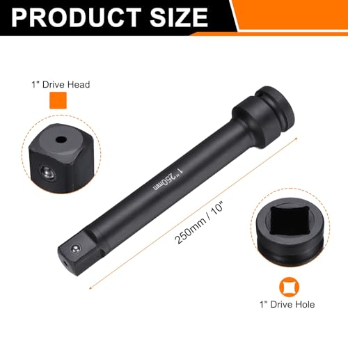 HARFINGTON Impact Socket Extension Bar 1" Square Drive 10" Long CR-V Steel Extension Rod Ratchet Wrench Driver Adapter for Axle Nut Sockets, Black - size: 1" Square Drive 10" Long