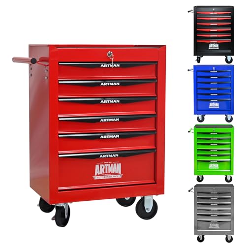 6-Drawer Rolling Tool Chest, Lockable for Garage, Red | Mobile Mechanic Tool Cabinet with Ball Bearing Slides, Heavy Duty Metal Tool Box Organizer for Storage - color: Red, size: 6-Drawers